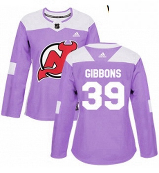 Womens Adidas New Jersey Devils 39 Brian Gibbons Authentic Purple Fights Cancer Practice NHL Jersey