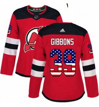 Womens Adidas New Jersey Devils 39 Brian Gibbons Authentic Red USA Flag Fashion NHL Jersey