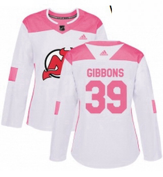 Womens Adidas New Jersey Devils 39 Brian Gibbons Authentic WhitePink Fashion NHL Jersey