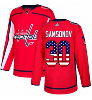 Youth Adidas Washington Capitals 30 Ilya Samsonov Authentic Red USA Flag Fashion NHL Jersey