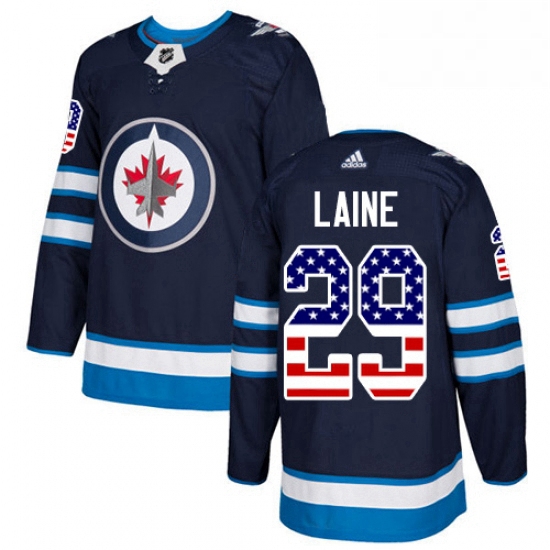 Youth Adidas Winnipeg Jets 29 Patrik Laine Authentic Navy Blue USA Flag Fashion NHL Jersey