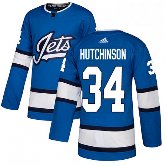 Youth Adidas Winnipeg Jets 34 Michael Hutchinson Authentic Blue Alternate NHL Jersey