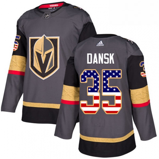 Youth Adidas Vegas Golden Knights 35 Oscar Dansk Authentic Gray USA Flag Fashion NHL Jersey