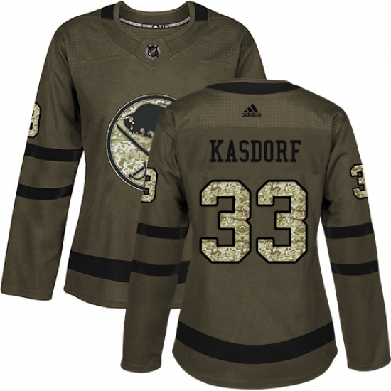 Womens Adidas Buffalo Sabres 33 Jason Kasdorf Authentic Green Salute to Service NHL Jersey