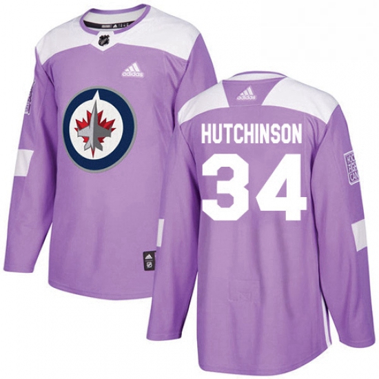 Youth Adidas Winnipeg Jets 34 Michael Hutchinson Authentic Purple Fights Cancer Practice NHL Jersey