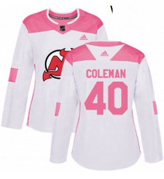 Womens Adidas New Jersey Devils 40 Blake Coleman Authentic WhitePink Fashion NHL Jersey