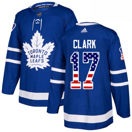 Youth Adidas Toronto Maple Leafs 17 Wendel Clark Authentic Royal Blue USA Flag Fashion NHL Jersey