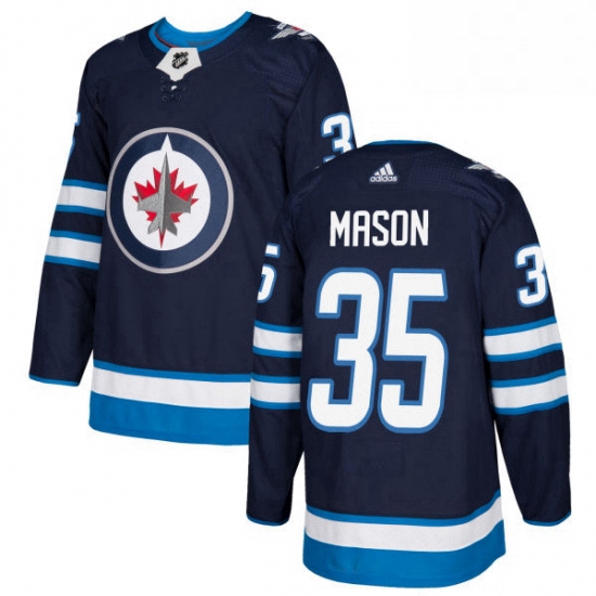 Youth Adidas Winnipeg Jets 35 Steve Mason Authentic Navy Blue Home NHL Jersey