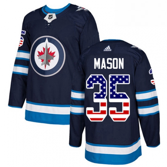 Youth Adidas Winnipeg Jets 35 Steve Mason Authentic Navy Blue USA Flag Fashion NHL Jersey