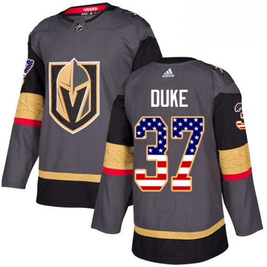 Youth Adidas Vegas Golden Knights 37 Reid Duke Authentic Gray USA Flag Fashion NHL Jersey