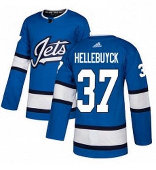 Youth Adidas Winnipeg Jets 37 Connor Hellebuyck Authentic Blue Alternate NHL Jersey