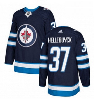 Youth Adidas Winnipeg Jets 37 Connor Hellebuyck Authentic Navy Blue Home NHL Jersey