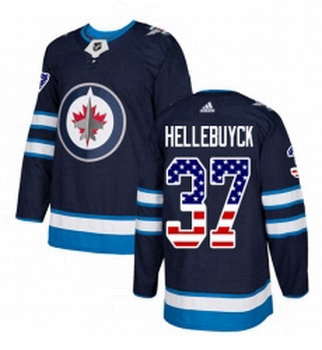 Youth Adidas Winnipeg Jets 37 Connor Hellebuyck Authentic Navy Blue USA Flag Fashion NHL Jersey