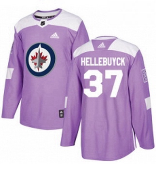 Youth Adidas Winnipeg Jets 37 Connor Hellebuyck Authentic Purple Fights Cancer Practice NHL Jersey