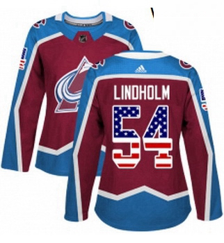 Womens Adidas Colorado Avalanche 54 Anton Lindholm Authentic Burgundy Red USA Flag Fashion NHL Jerse