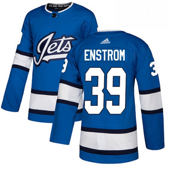 Youth Adidas Winnipeg Jets 39 Tobias Enstrom Authentic Blue Alternate NHL Jersey