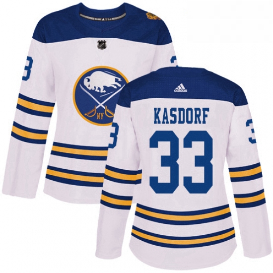 Womens Adidas Buffalo Sabres 33 Jason Kasdorf Authentic White 2018 Winter Classic NHL Jersey