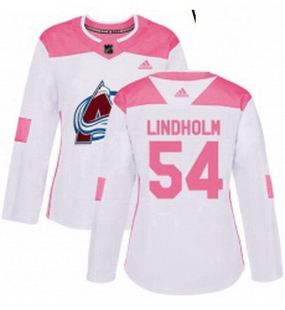 Womens Adidas Colorado Avalanche 54 Anton Lindholm Authentic WhitePink Fashion NHL Jersey