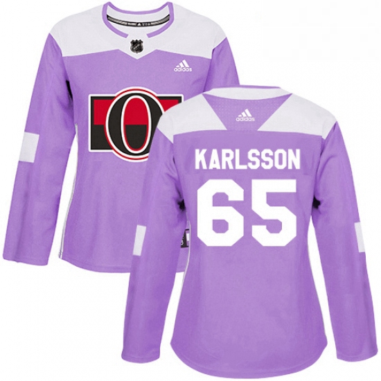 Womens Adidas Ottawa Senators 65 Erik Karlsson Authentic Purple Fights Cancer Practice NHL Jersey