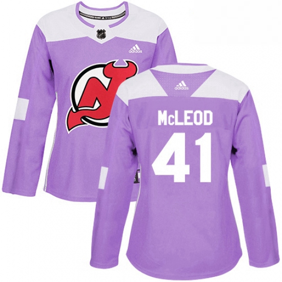 Womens Adidas New Jersey Devils 41 Michael McLeod Authentic Purple Fights Cancer Practice NHL Jersey