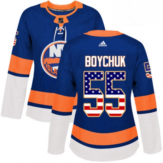 Womens Adidas New York Islanders 55 Johnny Boychuk Authentic Royal Blue USA Flag Fashion NHL Jersey