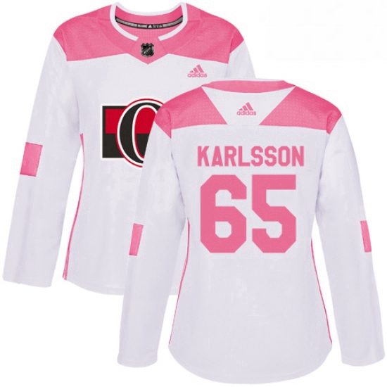 Womens Adidas Ottawa Senators 65 Erik Karlsson Authentic WhitePink Fashion NHL Jersey