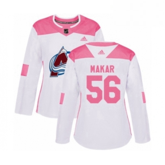 Womens Adidas Colorado Avalanche 56 Cale Makar Authentic White Pink Fashion NHL Jersey