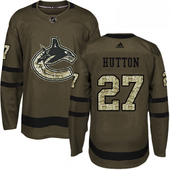 Youth Adidas Vancouver Canucks 27 Ben Hutton Premier Green Salute to Service NHL Jersey