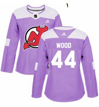 Womens Adidas New Jersey Devils 44 Miles Wood Authentic Purple Fights Cancer Practice NHL Jersey