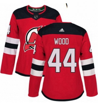 Womens Adidas New Jersey Devils 44 Miles Wood Authentic Red Home NHL Jersey