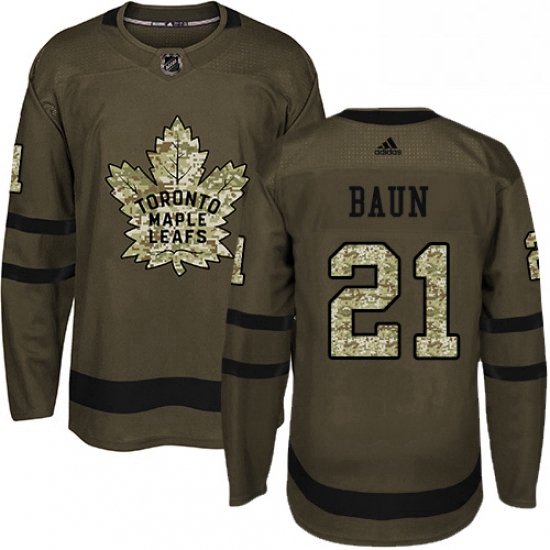 Youth Adidas Toronto Maple Leafs 21 Bobby Baun Authentic Green Salute to Service NHL Jersey