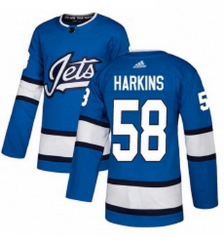 Youth Adidas Winnipeg Jets 58 Jansen Harkins Authentic Blue Alternate NHL Jersey