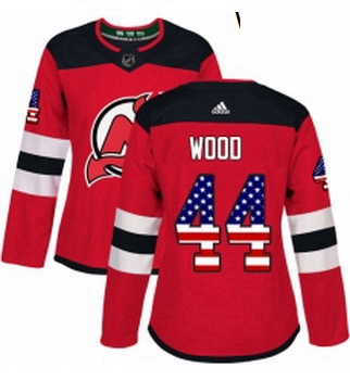 Womens Adidas New Jersey Devils 44 Miles Wood Authentic Red USA Flag Fashion NHL Jersey