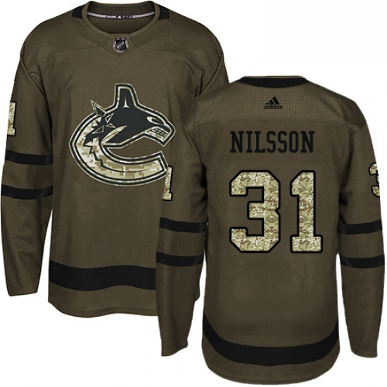 Youth Adidas Vancouver Canucks 31 Anders Nilsson Premier Green Salute to Service NHL Jersey