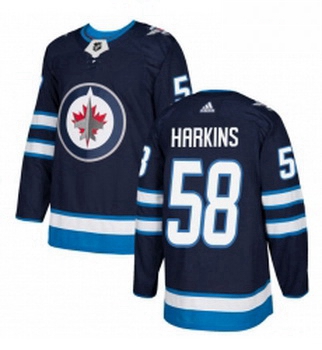 Youth Adidas Winnipeg Jets 58 Jansen Harkins Authentic Navy Blue Home NHL Jersey