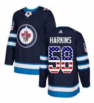 Youth Adidas Winnipeg Jets 58 Jansen Harkins Authentic Navy Blue USA Flag Fashion NHL Jersey