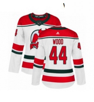 Womens Adidas New Jersey Devils 44 Miles Wood Authentic White Alternate NHL Jersey