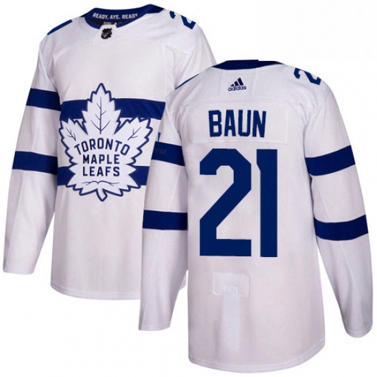 Youth Adidas Toronto Maple Leafs 21 Bobby Baun Authentic White 2018 Stadium Series NHL Jersey