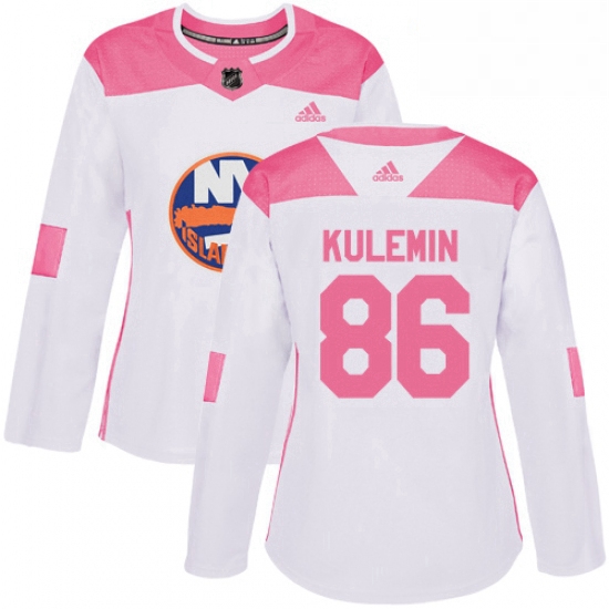 Womens Adidas New York Islanders 86 Nikolay Kulemin Authentic WhitePink Fashion NHL Jersey