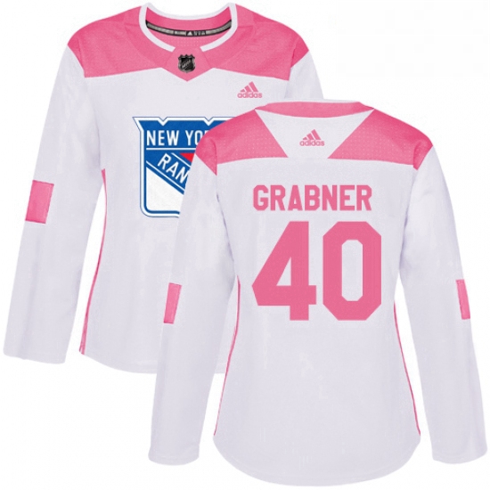 Womens Adidas New York Rangers 40 Michael Grabner Authentic WhitePink Fashion NHL Jersey