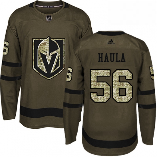 Youth Adidas Vegas Golden Knights 56 Erik Haula Authentic Green Salute to Service NHL Jersey