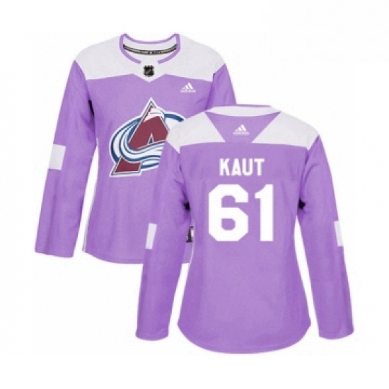 Womens Adidas Colorado Avalanche 61 Martin Kaut Authentic Purple Fights Cancer Practice NHL Jersey