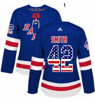 Womens Adidas New York Rangers 42 Brendan Smith Authentic Royal Blue USA Flag Fashion NHL Jersey