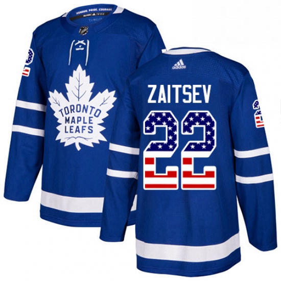 Youth Adidas Toronto Maple Leafs 22 Nikita Zaitsev Authentic Royal Blue USA Flag Fashion NHL Jersey