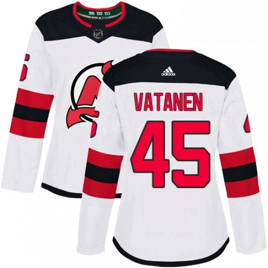 Womens Adidas New Jersey Devils 45 Sami Vatanen Authentic White Away NHL Jersey