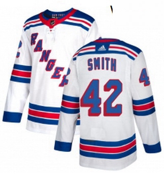 Womens Adidas New York Rangers 42 Brendan Smith Authentic White Away NHL Jersey