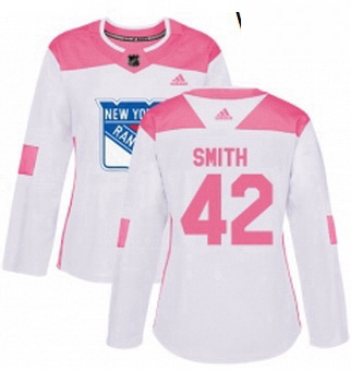 Womens Adidas New York Rangers 42 Brendan Smith Authentic WhitePink Fashion NHL Jersey