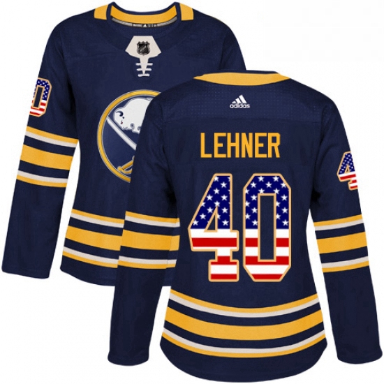 Womens Adidas Buffalo Sabres 40 Robin Lehner Authentic Navy Blue USA Flag Fashion NHL Jersey