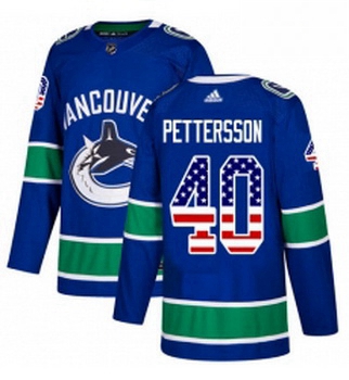 Youth Adidas Vancouver Canucks 40 Elias Pettersson Blue Home Authentic USA Flag Stitched NHL Jersey