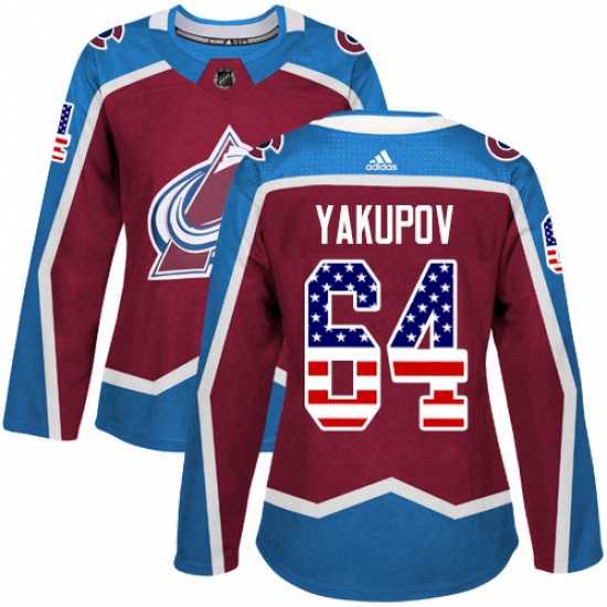 Womens Adidas Colorado Avalanche 64 Nail Yakupov Authentic Burgundy Red USA Flag Fashion NHL Jersey